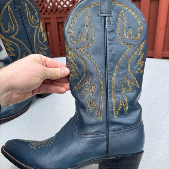 Blue Western Cowboy Boots with Yellow Stitching - Picture 4 of 7